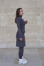 Charcoal gray modest activewear skirt, 20-inch length, ideal for yoga and fitness sessions.
