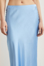 Close-up front view of the modest Satin Flared Skirt in Light Blue.