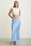 Elegant front view of the modest Satin Flared Skirt in Light Blue.