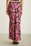 Close-up back view of the modest Satin Flared Skirt in Pink Floral print.