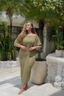 Full coverage olive Maya swim set paired with Salma skirt, elegant modest swimwear for women