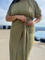 Alejandra Jewish swim dress in olive – a graceful and modest option for Jewish women who prioritize coverage and style.