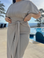 Alejandra modest Jewish swim dress in khaky – designed to offer full coverage and modesty without sacrificing style.