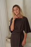 Maya Modest Swimsuit Set in dark brown with Salma Skirt – modest swimwear for women.